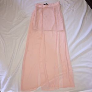 pink sheer slit maxi skirt